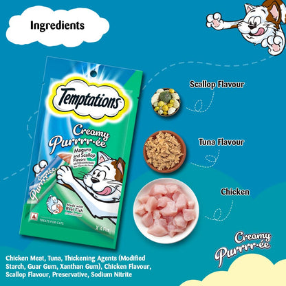 Temptations Creamy Purrrr-ee Cat Treats, Maguro and Scallop Flavors