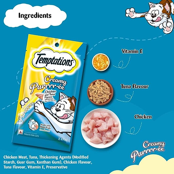 Temptations Creamy Purrrr-ee Cat Treats, Chicken & Tuna Flavour