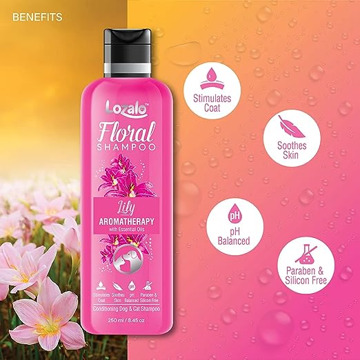 Lozalo Floral Pet Shampoo Lily Fragrance- Effective Cleansing for Smelly Dogs and Cats