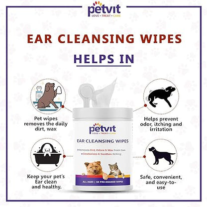 Petvit Ear Cleansing Wipes for Dogs and Cats