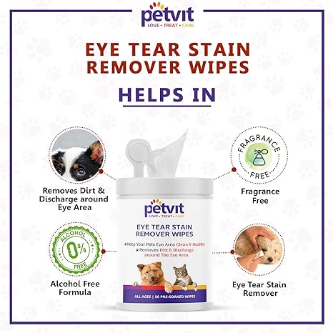 Petvit Eye Tear Stain Remover Wipes Piece for Dogs and Cats