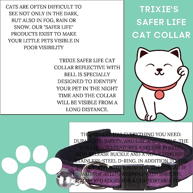 Trixie Safer Life Cat Collar - Adjustable Nylon Collar Belt for Cats (Pack Of 4)