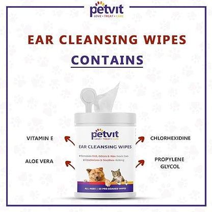 Petvit Ear Cleansing Wipes for Dogs and Cats