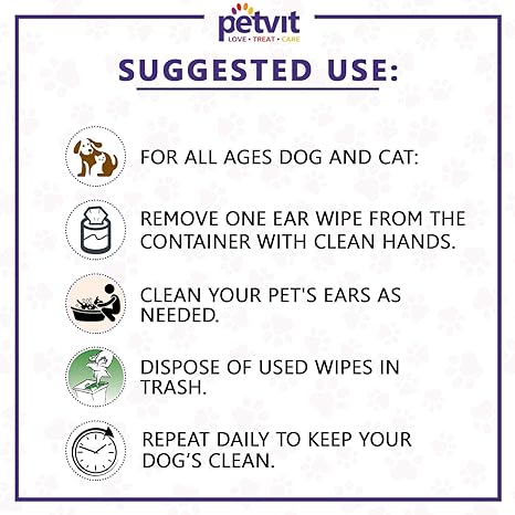 Petvit Ear Cleansing Wipes for Dogs and Cats