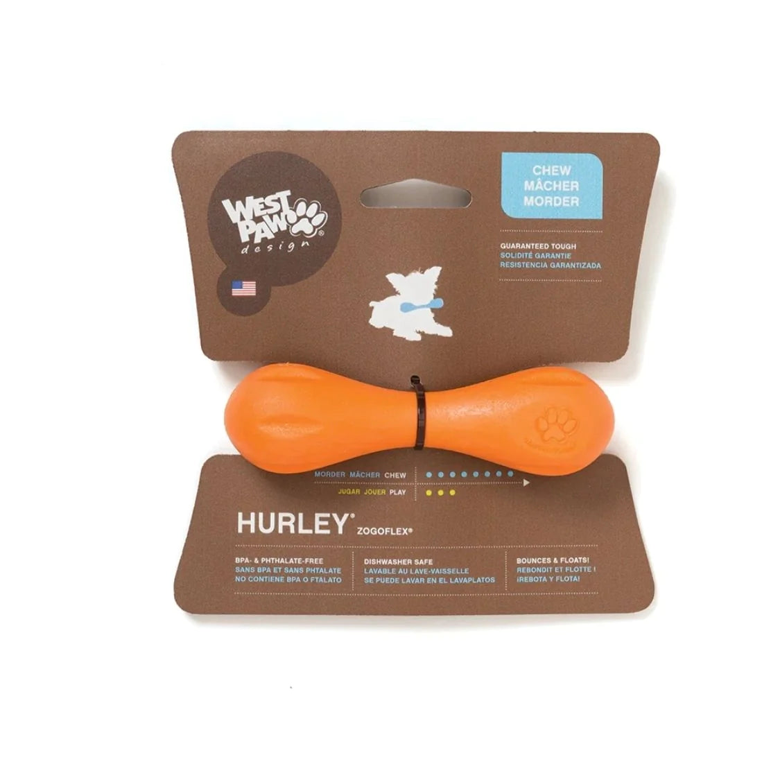 West Paw Zogoflex Hurley Durable Bone Chew Toy for Dogs - Orange