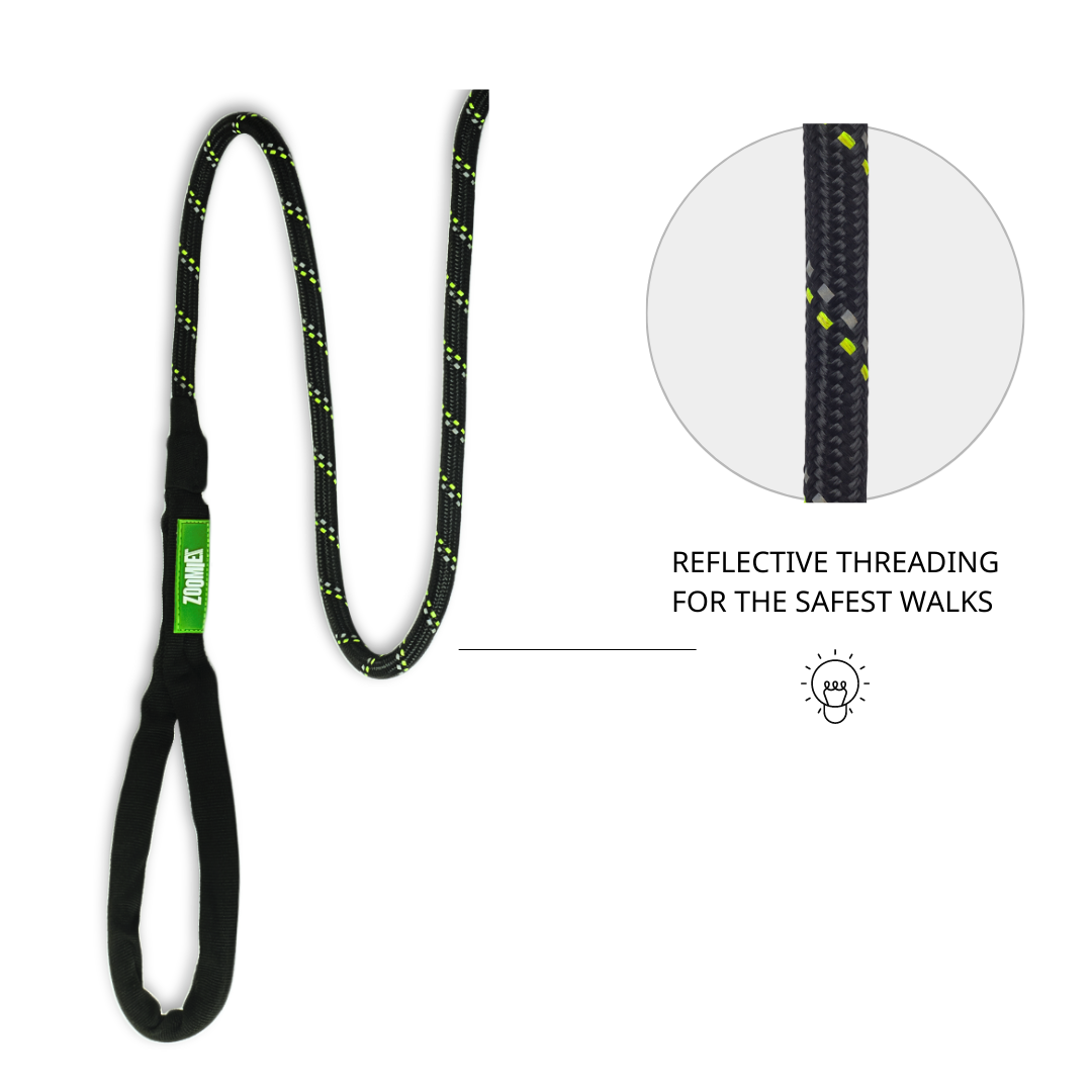 Zoomiez Tuff Leash Rope Dog Leash - Black