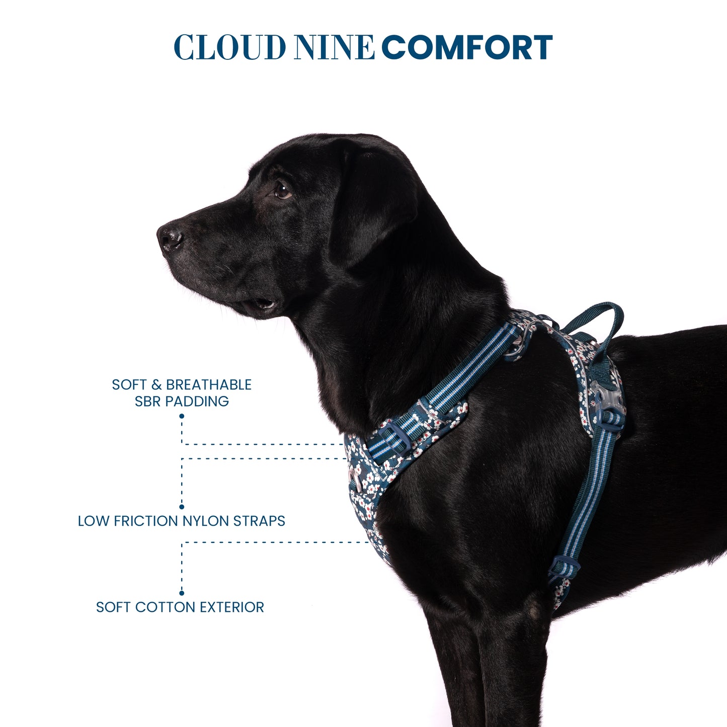 TRUELOVE Floral No Pull Pet Harness - Saxony Blue